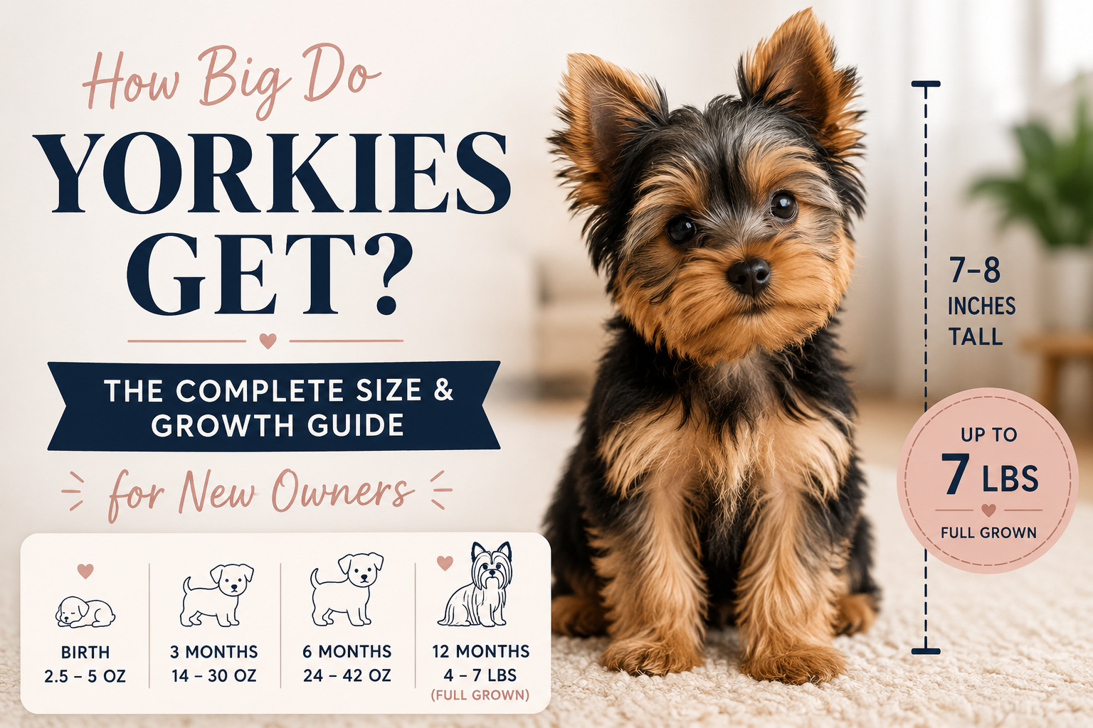 how big do yorkies get — full grown Yorkshire Terrier size and weight